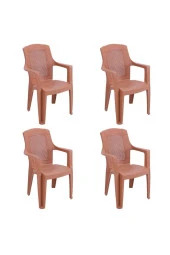 RomanoSet Plastik Elegance Rattan Efektli Kollu Plastik Sandalye 4 Lü Set thumbnail 3