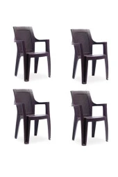 Asil Konsept 4 Adet Kahverengi Kollu Plastik Bahçe Balkon Sandalyesi Kolçaklı Plastik Sandalye thumbnail 1