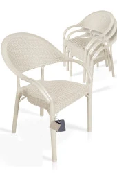 nar sokağı 4 Adet Bambu Rattan Kollu Sandalye Koltuk 4'lü Set - 1