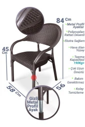 nar sokağı 4 Adet Bambu Rattan Kollu Sandalye Koltuk 4'lü Set - 2