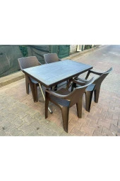 RomanoSet Plastik Romanoset Rattan Efektli 70x120 Cm Katlanır Balkon Ve Bahçe Masa Takımı 4 Sandalyeli - 1