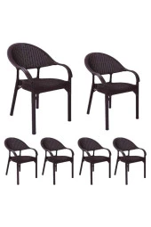 Capissi 6lı Bambu Rattan Koltuk Takımı Kollu Sandalye - 1