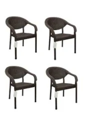 NetBazaars Plastik Sabit Masa 90x90 Cm 4 Adet Kollu Plastik Sandalye Mobilya - 3