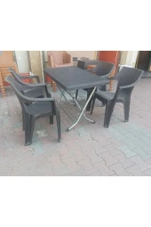 Özel Yapım Tüm Plastik Masa - Sandalye Takımı - Masa + 4 Kollu Sandalye - 2