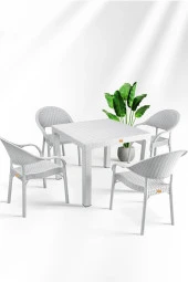 nar sokağı Bambu 90x90 Cm Camsız Rattan Bahçe Balkon Masa Takımı thumbnail 1