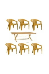 Gardelia Sütlü Kahve Teak Plastik Kollu Sandalye 70x120 Plastik Katlanır Metal Ayak Masa - 1