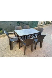 Gardelia 6 Adet Acı Kahve Rattan Efektli Plastik Kollu Sandalye 70x120 Plastik Katlanır Metal Ayak Sandalye - 1