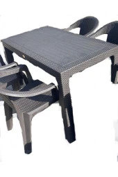ELİT'S Acı Kahve 70x120 Masa 4 Adet Rattan Plastik Koltuk Bahçe Balkon Mutfak Sandalye Takımı - 1