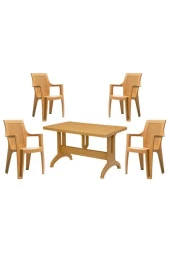 BESAGOLD 6 Adet Elegance Rattan Efektli Teak Sütlü Kahve 70x120 Plastik Masa Sandalye Takımı - 1