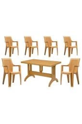 BESAGOLD 6 Adet Elegance Rattan Efektli Teak Sütlü Kahve 70x120 Plastik Masa Sandalye Takımı - 3