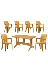 BESAGOLD 6 Adet Elegance Rattan Efektli Teak Sütlü Kahve 70x120 Plastik Masa Sandalye Takımı - 4