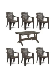 Gardelia 6 Adet Elegance Rattan Efektli Plastik Sandalye + 70x120 Plastik Masa Balkon Bahçe Sandalyesi - 1