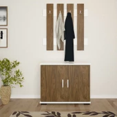 Modilayn FULYA Portmanto Vestiyer Askılık Ayakkabılık Dolabı, Ceviz Beyaz - 1