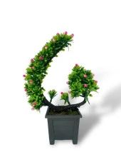 Nettenevime Yapay Çiçek Bonsai Ağacı Pembe Eğik Model Dekoratif Yapay Ağaç Bonzai 30*22 CM Siyah Kare Saksıda thumbnail 1
