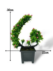 Nettenevime Yapay Çiçek Bonsai Ağacı Pembe Eğik Model Dekoratif Yapay Ağaç Bonzai 30*22 CM Siyah Kare Saksıda thumbnail 2