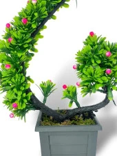 Nettenevime Yapay Çiçek Bonsai Ağacı Pembe Eğik Model Dekoratif Yapay Ağaç Bonzai 30*22 CM Siyah Kare Saksıda thumbnail 5