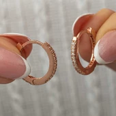 Gümüş Zirkon Taşlı Rose Oval Küpe - 1
