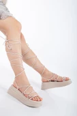 Kadın Bilekten Bağlamalı Bej Sandalet thumbnail 1
