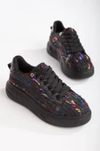 Mavis Siyah - Renkli Kalın Tabanlı Hasır Detaylı Sneakers - 1