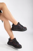 Mavis Siyah - Renkli Kalın Tabanlı Hasır Detaylı Sneakers - 2