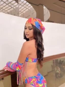 Summer Beach Tam Baskı Çapraz Boyundan Bağlamalı Kadın bikini Seti - 2