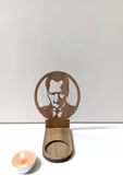 Periboia Mustafa Kemal ATATÜRK Figür Kahverengi Ahşap Gölge Mumluk Projeksiyon Biblo – Mum Hediyeli MKA2 thumbnail 2