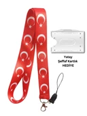 Türk Bayrağı Geniş Kart Askısı Yaka Kartı Boyun Askı İpi Telefon Askısı Yatay Dikey Kart Koruyucu - 1
