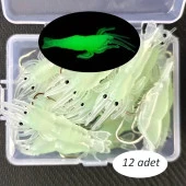 Valkyrie 12 Adet Fosforlu Kancalı Silikon Karides Olta Yem Sahte Yapay İğneli Balık Yemi Beyaz - 6