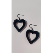 Parlak Siyah Renkli Siyah Aksesuarlı Kalp Kupa İçi Boş Model 4 Cm Epoksi Küpe El Yapımı Hediyelik thumbnail 6