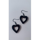 Parlak Siyah Renkli Siyah Aksesuarlı Kalp Kupa İçi Boş Model 3 Cm Epoksi Küpe El Yapımı Hediyelik thumbnail 1