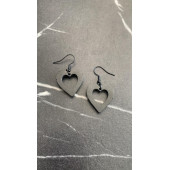 Parlak Siyah Renkli Siyah Aksesuarlı Kalp Kupa İçi Boş Model 3 Cm Epoksi Küpe El Yapımı Hediyelik thumbnail 3