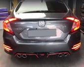 CIVIC FC5 2016-2021 IÇIN UYUMLU DIFÜZÖR 4 EGZOZ PIANO BLACK KIRMIZI SERITLI - 3