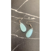 Parlak Buz Mavi Renkli Simli Sedefli Gümüş Aksesuarlı Damla Şekilli Sallantılı El Yapımı Epoksi Küpe thumbnail 2