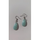 Parlak Buz Mavi Renkli Simli Sedefli Gümüş Aksesuarlı Damla Şekilli Sallantılı El Yapımı Epoksi Küpe thumbnail 6