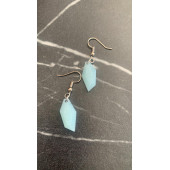 Parlak Buz Mavi Renkli Simli Sedefli Gümüş Aksesuarlı Kristal Şekil Sallantılı El Yapımı Epoksi Küpe thumbnail 5