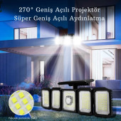 TechTic 300LED Solar Güneş Enerjili Bahçe Duvar Lambası Kumandalı Sensörlü 3 Modlu Geniş Açılı Lamba - 4