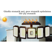 TechTic 300LED Solar Güneş Enerjili Bahçe Duvar Lambası Kumandalı Sensörlü 3 Modlu Geniş Açılı Lamba - 7