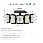 TechTic 300LED Solar Güneş Enerjili Bahçe Duvar Lambası Kumandalı Sensörlü 3 Modlu Geniş Açılı Lamba - 8