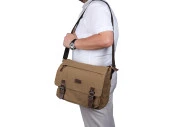 Bagacar Orjinal Kanvas Kumaş Laptop Bölmeli Unisex Çapraz Çanta Bej - 2