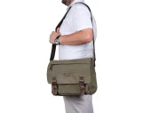 Bagacar Orjinal Kanvas Kumaş Laptop Bölmeli Unisex Çapraz Çanta Yeşil - 2