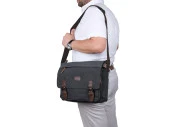 Bagacar Orjinal Kanvas Kumaş Laptop Bölmeli Unisex Çapraz Çanta Siyah - 2