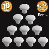 Mantar Düğme Sert Plastik Kulp Beyaz Dolap Mobilya Mutfak Dolabı Çekmece Kapak Kulpu Kulbu 10 ADET - 1