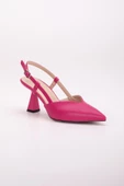 Büyük Numara Yan Direkli V Yüzlü Cilt Fuşya Kadın Topuklu Ayakkabı thumbnail 4