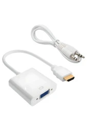 HDMI - VGA Dönüştürücü Adaptör + Ses Çıkışlı (Beyaz Renkli) - 1
