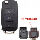 Volkswagen Saet Skoda Tipli Akıllı Kumanda Kabı Anahtar Kabı Oto Anahtarlık Pil Yataksız - 1