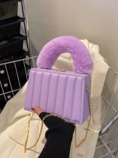 Kadınlar için Çizgili ve Çok Fonksiyonlu Kutu Çanta Crossbody Lila - 2
