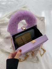 Kadınlar için Çizgili ve Çok Fonksiyonlu Kutu Çanta Crossbody Lila - 3