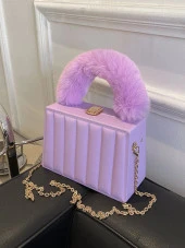 Kadınlar için Çizgili ve Çok Fonksiyonlu Kutu Çanta Crossbody Lila - 4