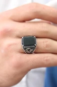 Gümüş Oniks Taşlı Ayyıldız Erkek Yüzük thumbnail 3