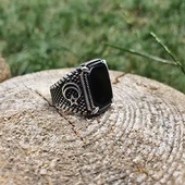 Gümüş Oniks Taşlı Ayyıldız Erkek Yüzük thumbnail 5